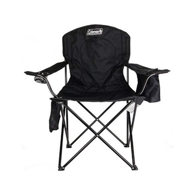 Black fabric camping chair shown from the front.